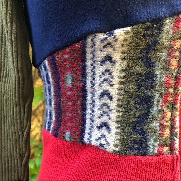 Zip Up Sweater Wool Cotton Upcycled Patchwork Medium Embody Blue Red Green - Picture 5 of 7